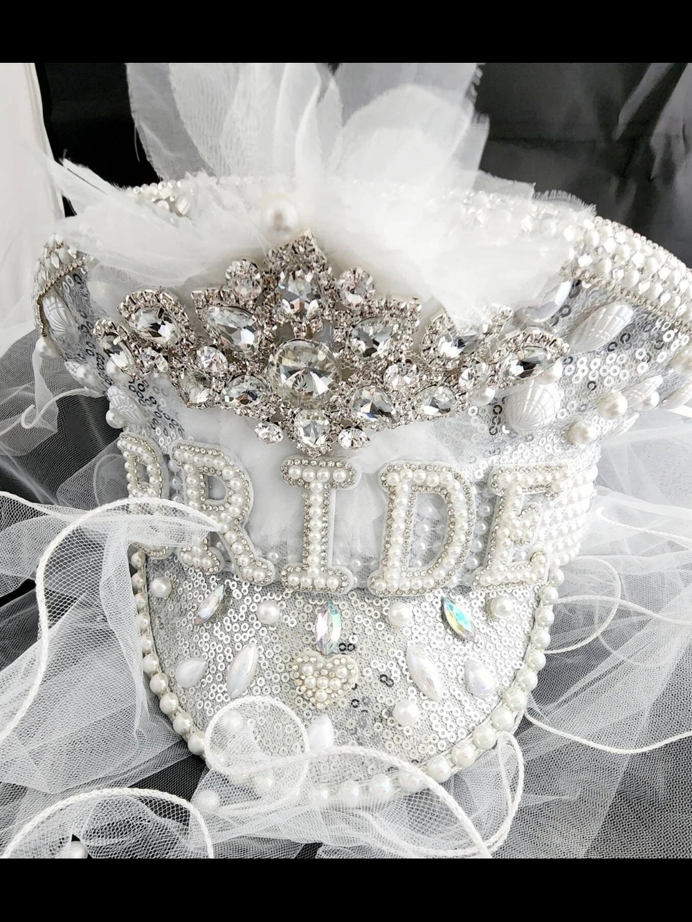 BRIDE TO BE,Deluxe, Luxury Rhinestones with Luxury Detachable Veil, Military HAT